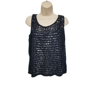 The Limited Double Layered Multicolor Navy Blue & White Top Size Large